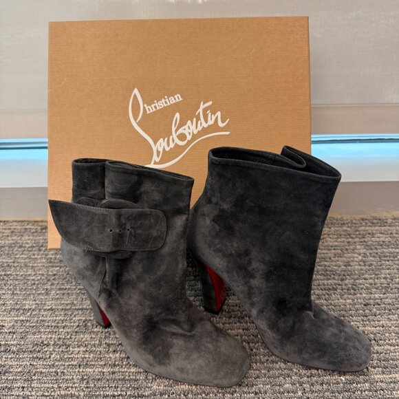 Christian Louboutin Gray Suede Ankle Booties with Buckle - NEVER WORN - Picture 2 of 5